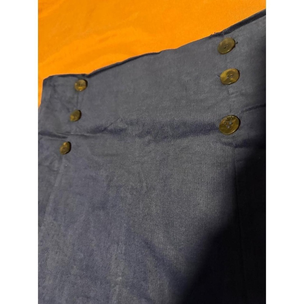 Tulip B Navy Blue Midi A-Line Corduroy Skirt with Button Detail - Picture 4 of 5